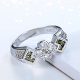 Clear CZ Flower Olive Square Accent Ring