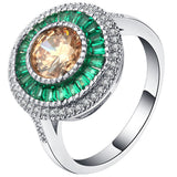 Champagne CZ Emerald-Green Baguette Halo Ring