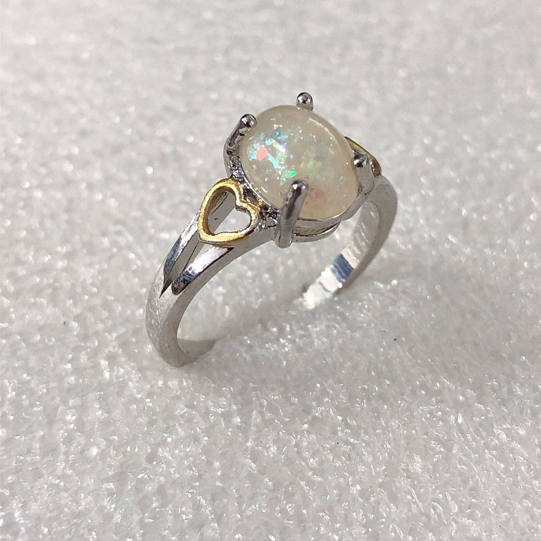 Opal-Look Oval Gold Heart Accent Ring