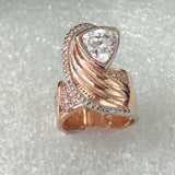 Trillion CZ Wrap Ring Rose and Silver