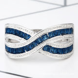 Sapphire-Blue Princess CZ Crossover Ring