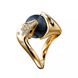 Black Pearl-Look Snake Wrap Gold Ring