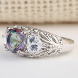 Rainbow Mystic CZ Three-Stone Filigree Ring