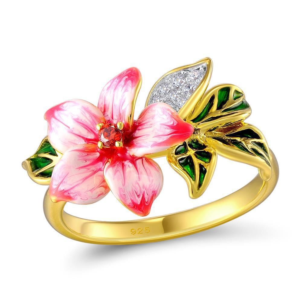 Pink Enamel Lily Flower Ring