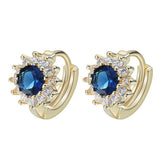 Sapphire-Blue Sunflower Halo Gold Huggie Earrings