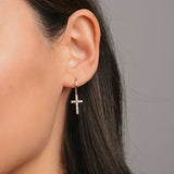 Textured Cross Huggie Drop Earrings