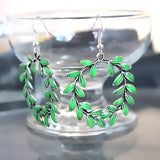 Green Enamel Laurel Leaf Hoop Earrings
