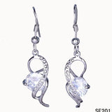 Clear CZ Swirl Ribbon Hook Drop Earrings