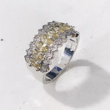 Yellow CZ Triple-Row Cluster Band Ring