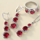 Ruby-Red CZ Swirl Drop Jewelry Set