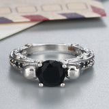 Black Round CZ Mouse-Ear Solitaire Ring