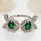 Emerald-Green CZ Twin Flower Bypass Ring