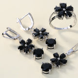 Black CZ Flower Drop Jewelry Set