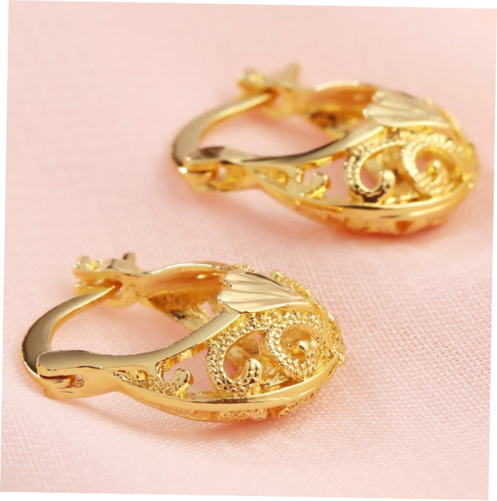 Gold Filigree Scroll Hoop Earrings