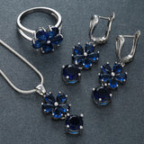 Sapphire-Blue CZ Flower Jewelry Set
