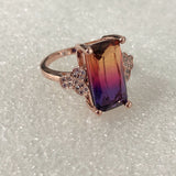 Pink-Purple Ombre Emerald-Cut CZ Rose Gold Ring