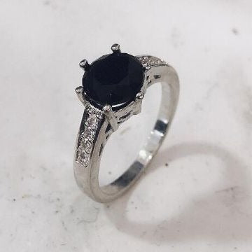 Black Round CZ Classic Solitaire Ring