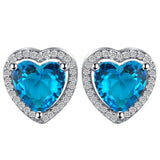 Aqua Heart CZ Halo Stud Earrings