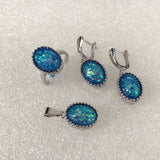 Blue Opal-Look Oval Cabochon Drop Jewelry Set