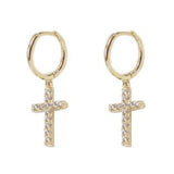 Pavé CZ Cross Gold Huggie Earrings
