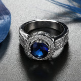 Sapphire-Blue Round Halo Split-Shank Ring