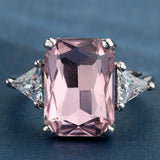 Pink Cushion CZ Trillion Side Stone Ring