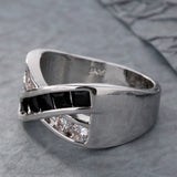 Black Baguette CZ Crisscross Band Ring
