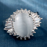 White Moonstone-Look Oval Baguette Halo Ring