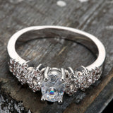 Clear Oval CZ Floral Cluster Shoulder Ring