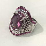 Ruby-Red Oval CZ Asymmetric Cocktail Ring