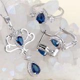 Sapphire-Blue Pear CZ Scroll Drop Jewelry Set