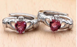 Pink Heart CZ Claddagh Hands Huggie Earrings