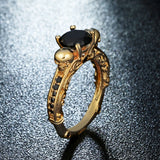 Black Round CZ Skull Filigree Gold-Tone Ring