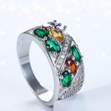 Multicolor Oval CZ Diagonal Pave Ring