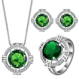 Emerald-Green Round CZ Geometric Frame Jewelry Set