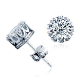 Clear Round CZ Crown Solitaire Stud Earrings