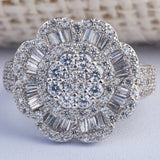 Pavé Baguette CZ Rose Flower Statement Ring