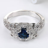 Sapphire-Blue CZ Vintage Halo Ring