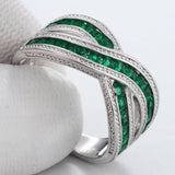 Emerald-Green Channel CZ Crossover Ring