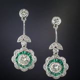 Art Deco Green Halo Round CZ Drop Earrings