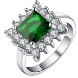 Emerald-Green Square CZ Starburst Halo Jewelry Set