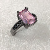 Pink Emerald-Cut CZ Black Ring