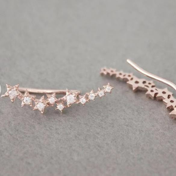 Rose Gold CZ Star Ear Climber Earrings