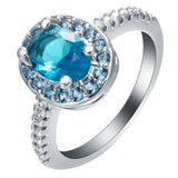 Aqua Oval CZ Blue Halo Ring