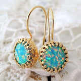 Blue Opal-Look Crown Bezel Hook Earrings