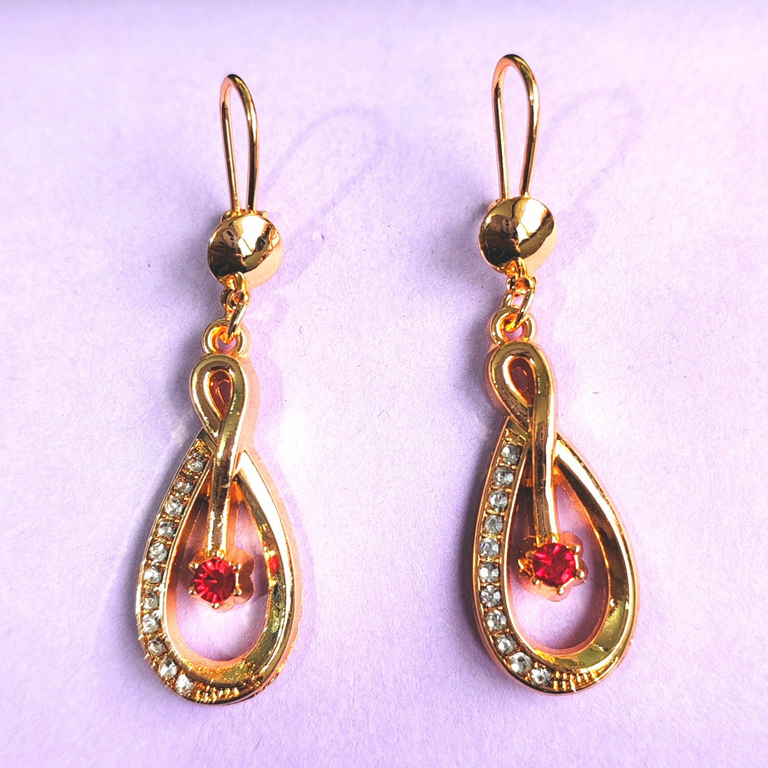 Red CZ Infinity Loop Teardrop Earrings