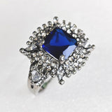 Sapphire-Blue Cushion CZ Halo Ring