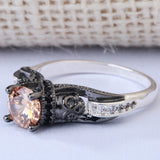 Champagne CZ Black Skull Solitaire Ring