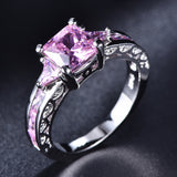 Black Cushion CZ Three-Stone Ring