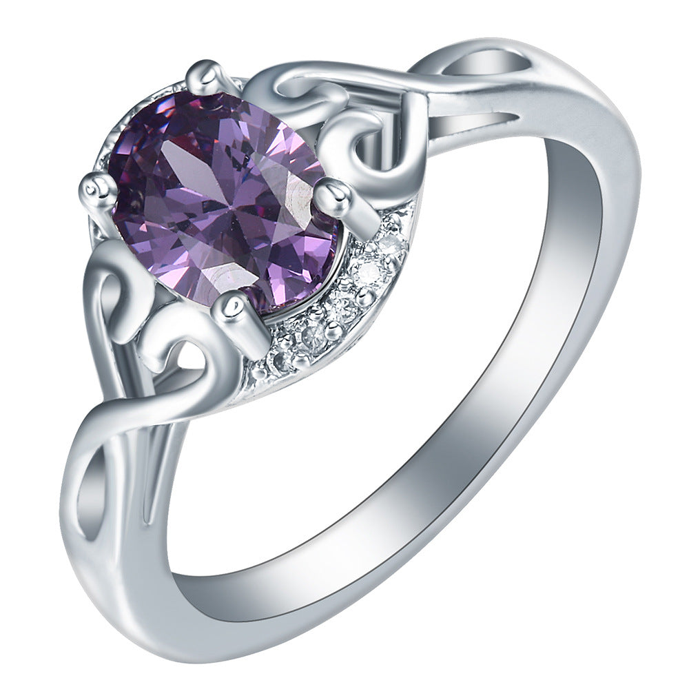 Purple Oval CZ Scroll Filigree Ring